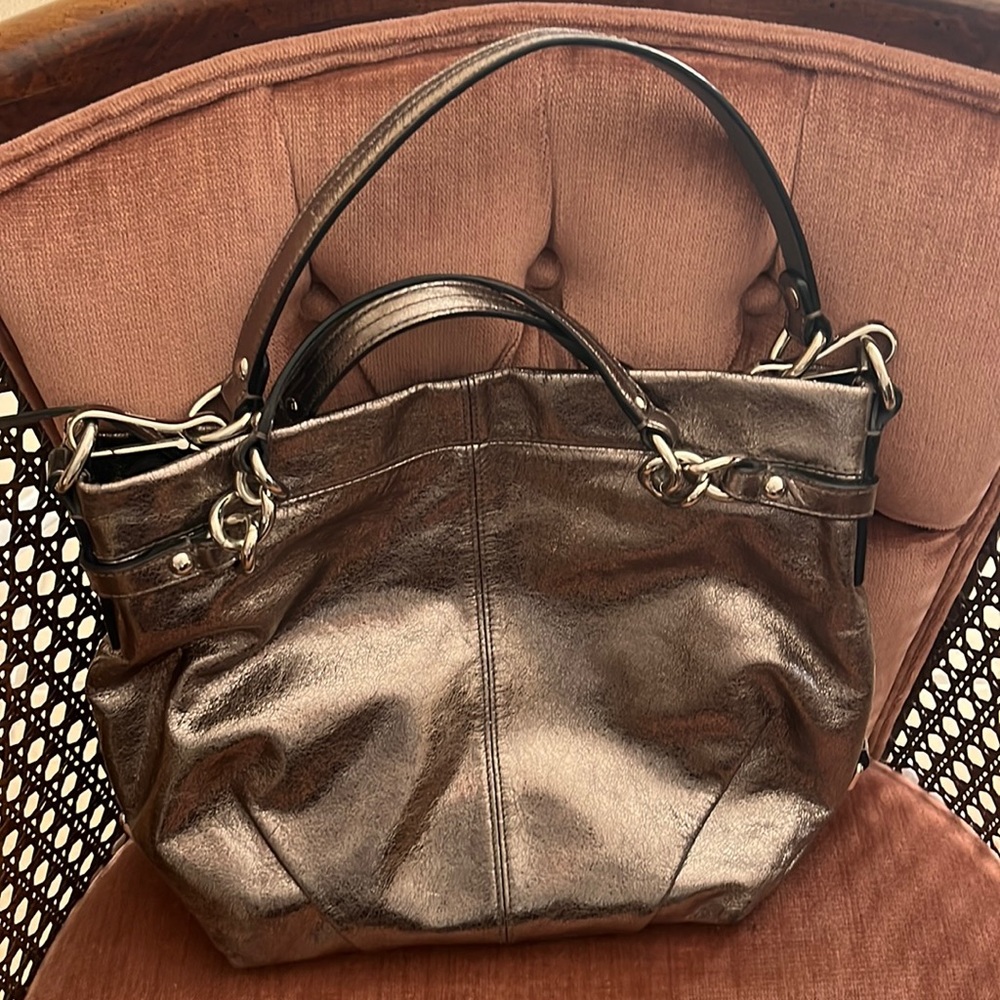 Silver metallic Coach Bag
